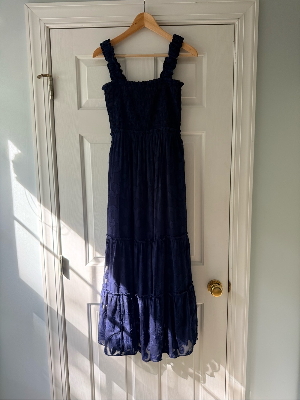 Lilly Pulitzer Hadly Smocked Maxi Dress Navy Blue Small